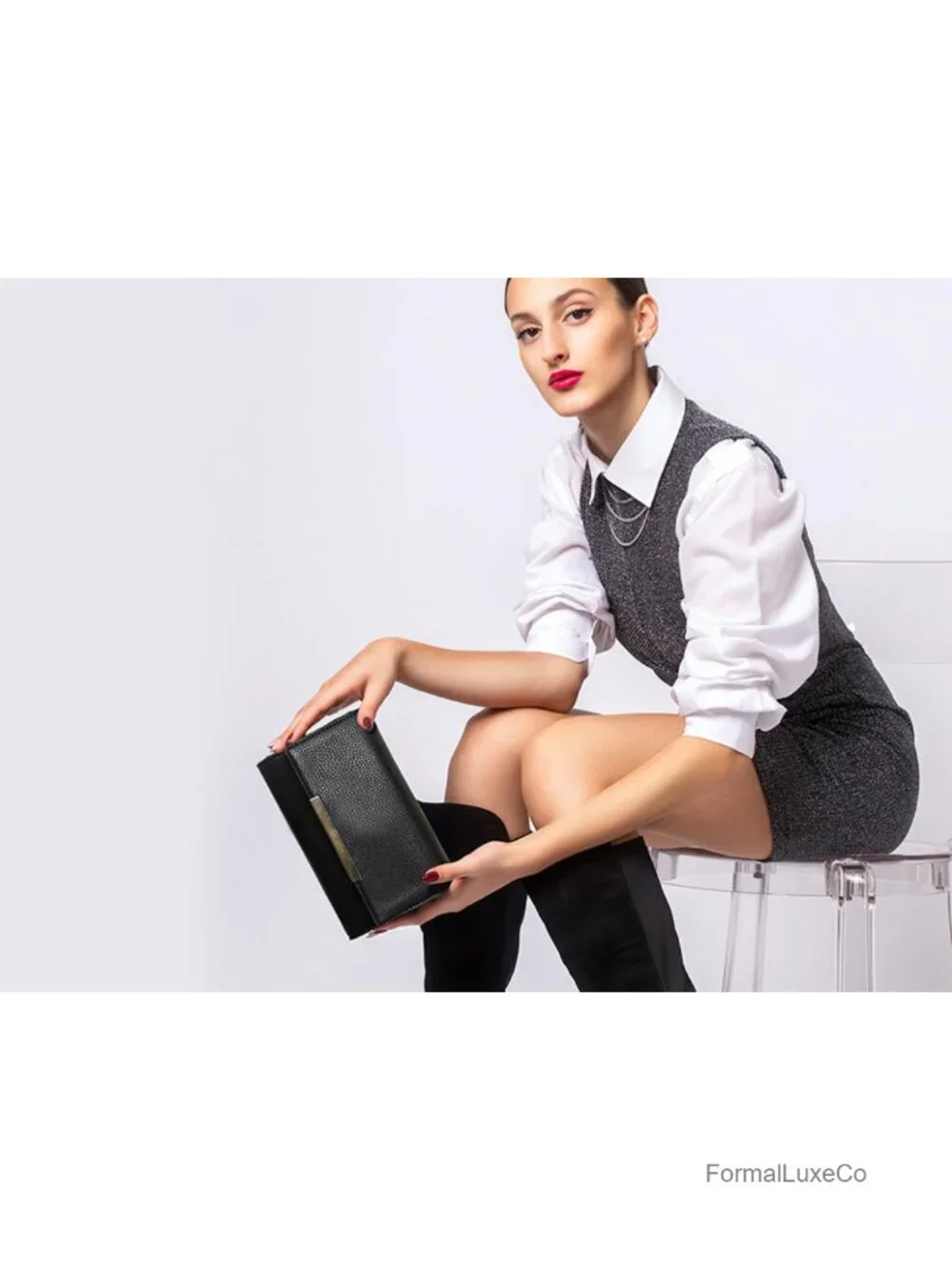 Vegan Leather Convertible Wristlet Evening Clutch Purse for Women